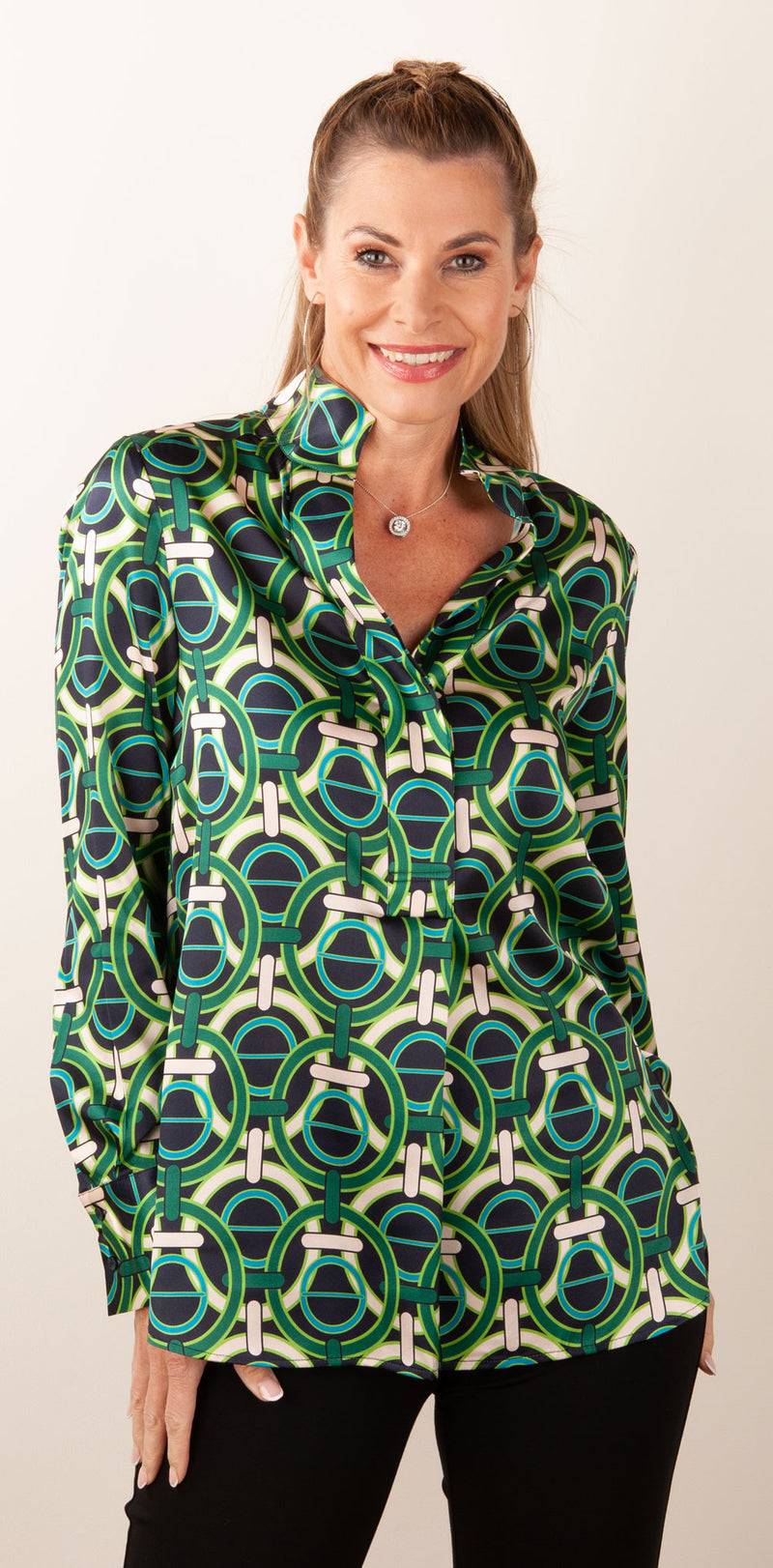 Dea Kudibal Schlupfbluse „Nate“ Schwarz | Grün | Beige