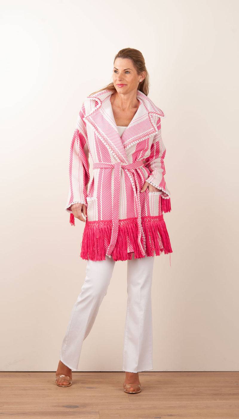 Elisabetta Franchi Mantel „Avorio“ Weiß | Pink | Gold