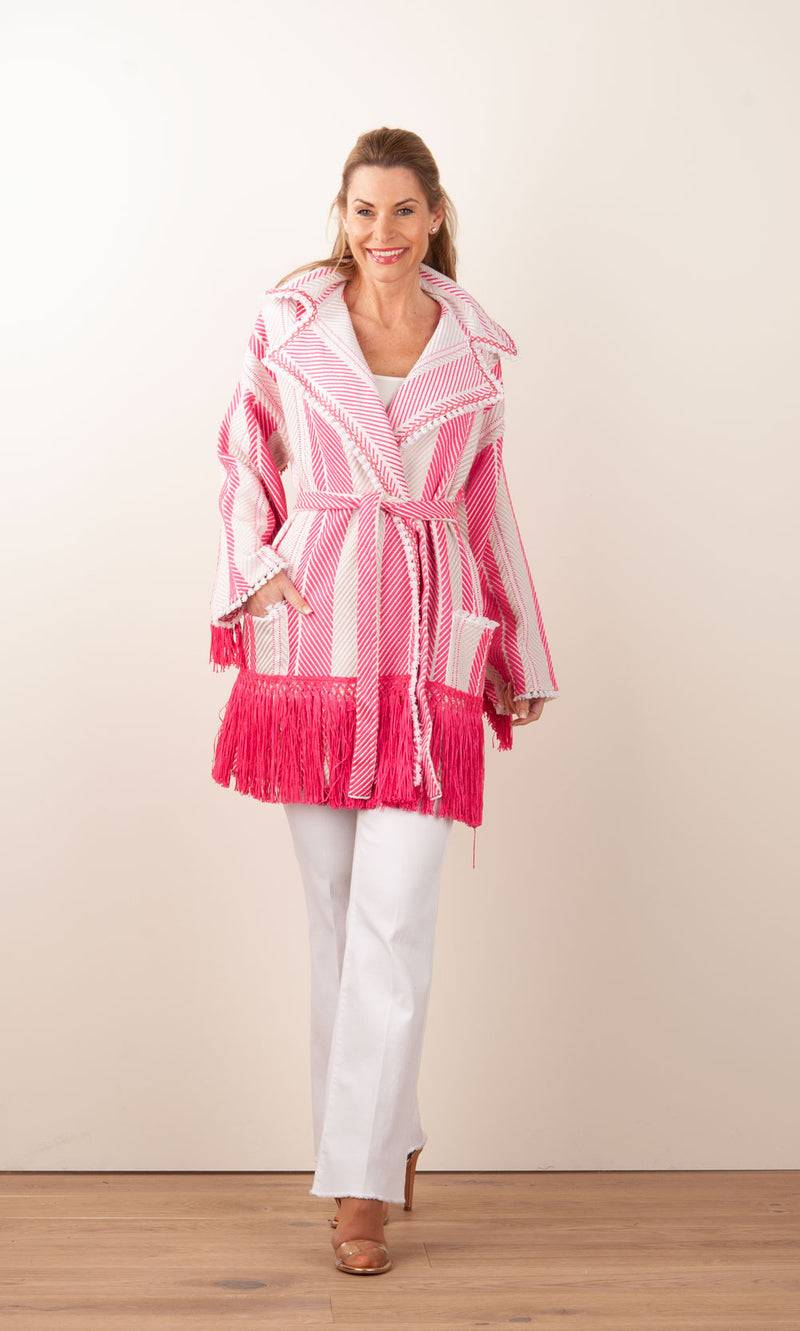 Elisabetta Franchi Mantel „Avorio“ Weiß | Pink | Gold