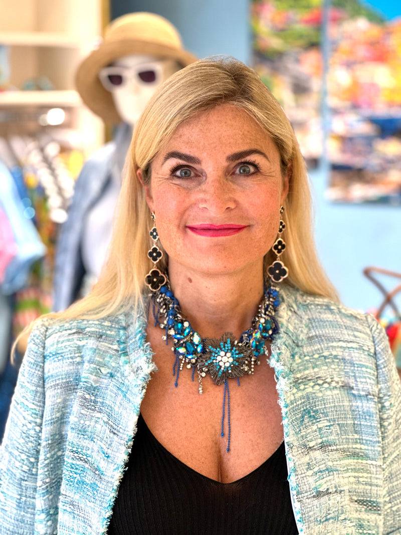 fleur Bouclé Mantel Blau | Weiß