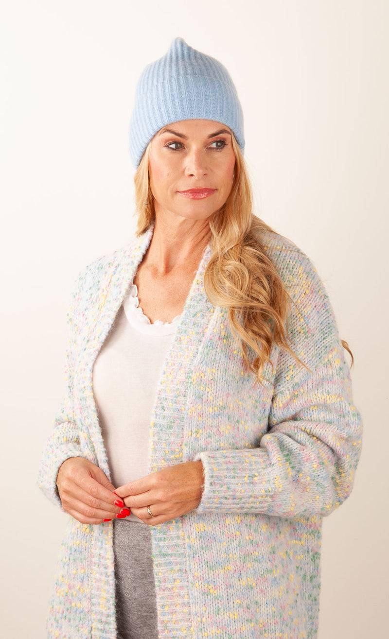 Fleur Kaschmir Mütze Melange Blau