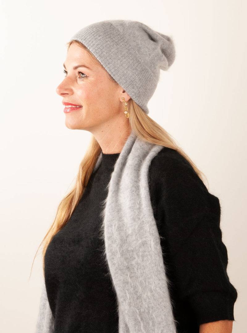Fleur Kaschmir Mütze Melange Grau
