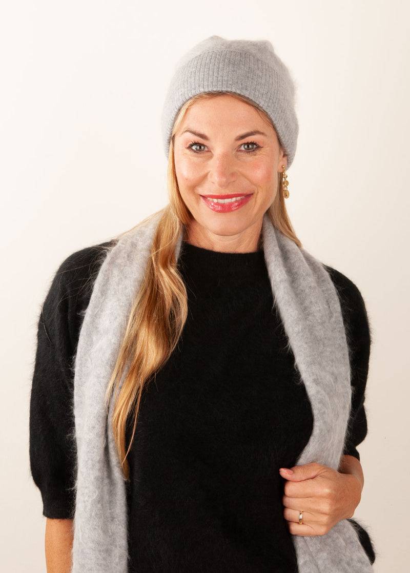fleur Kaschmir Mütze Melange Grau