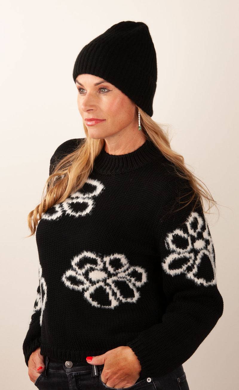 fleur Kaschmir Mütze Schwarz