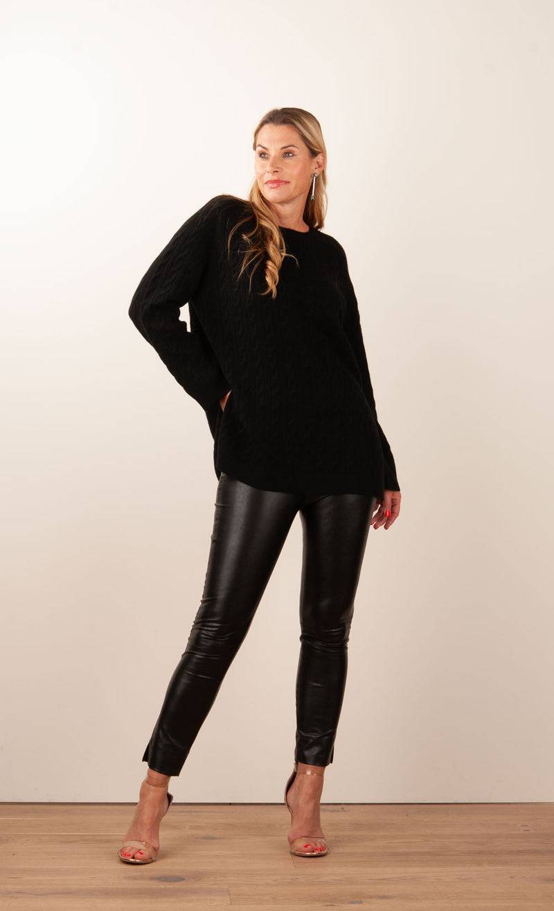 Fleur Kaschmir Pullover „Zopfstrick“ Schwarz