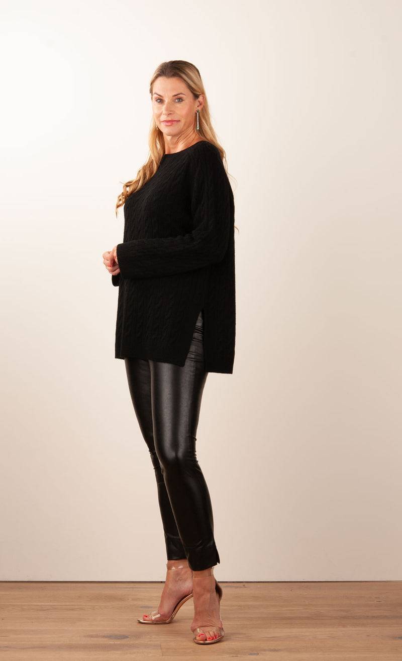 Fleur Kaschmir Pullover „Zopfstrick“ Schwarz