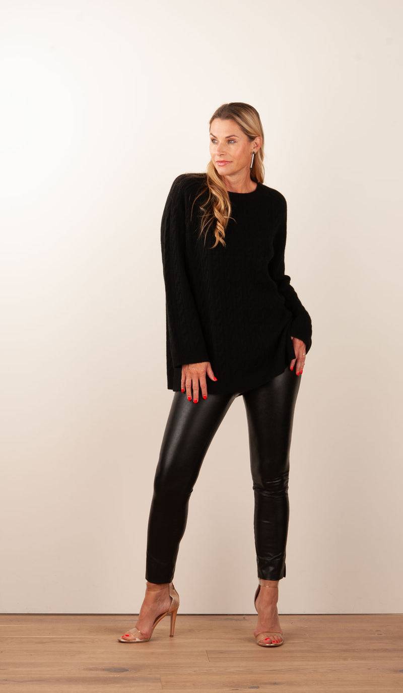 Fleur Kaschmir Pullover „Zopfstrick“ Schwarz