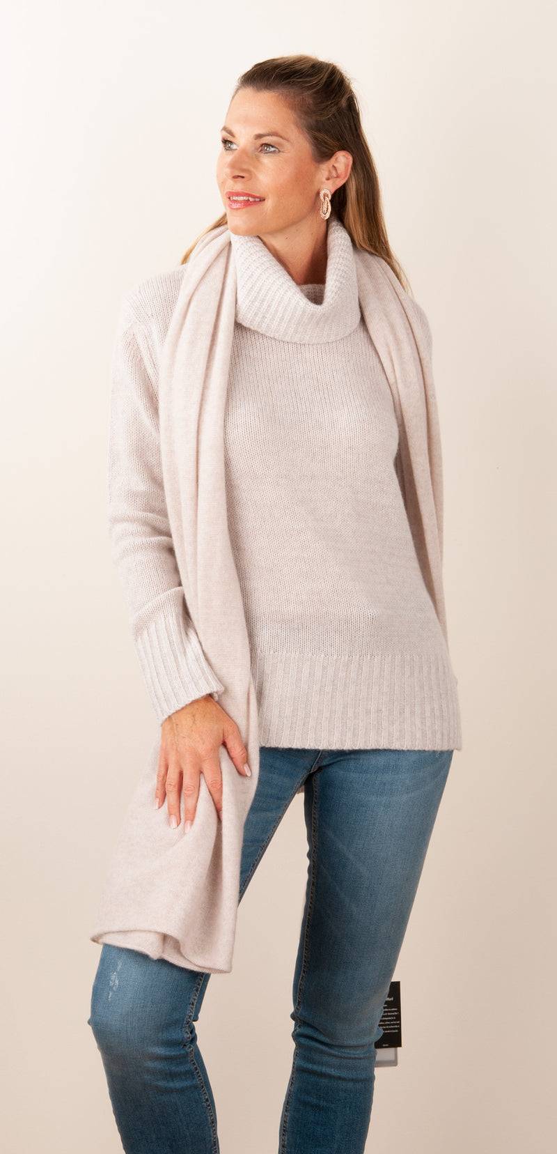 Fleur Kaschmir Schal Hellbeige