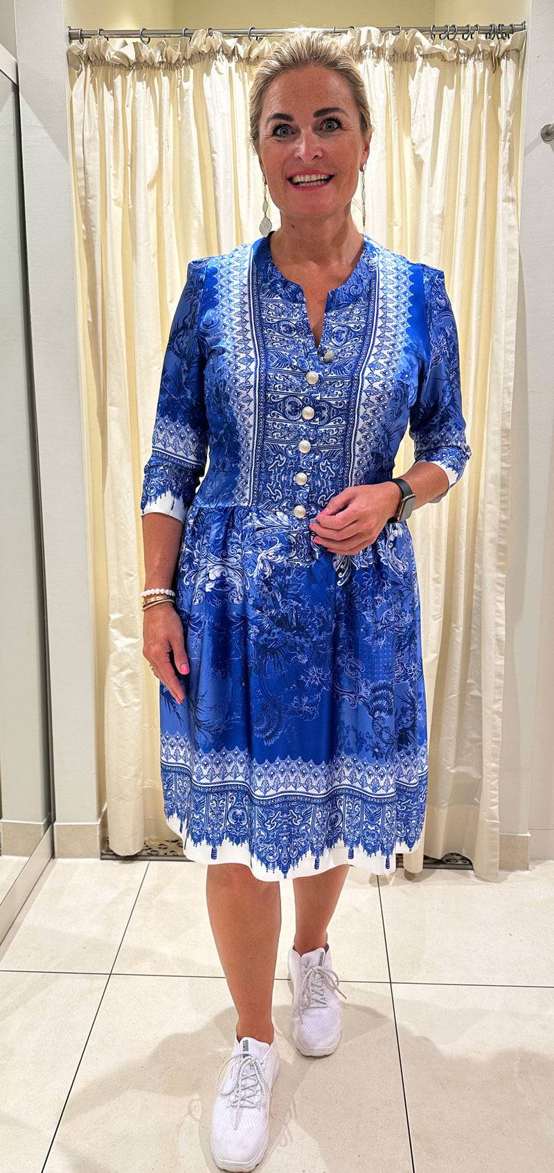 fleur Kleid Blau | Weiß