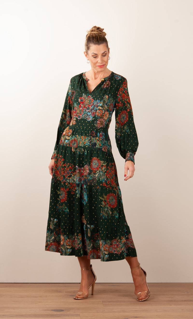 Fleur Kleid „Blumen“ Grün | Multicolor