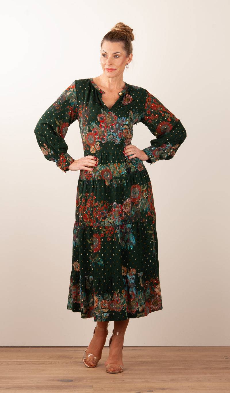 Fleur Kleid „Blumen“ Grün | Multicolor