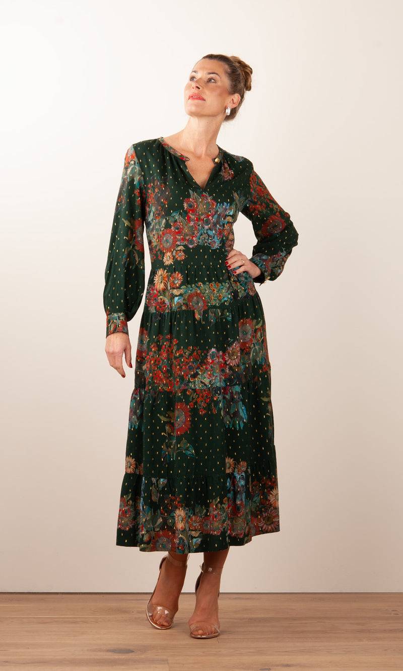 Fleur Kleid „Blumen“ Grün | Multicolor