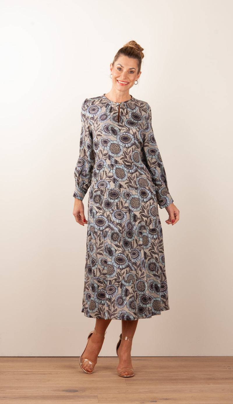 Fleur Kleid „Blumen“ Taupe | Multicolor
