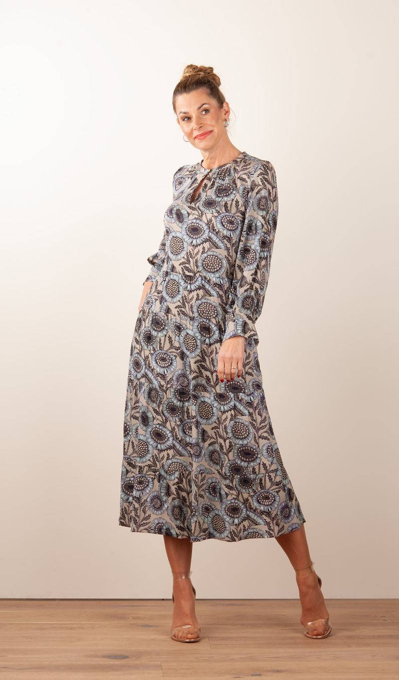 fleur Kleid „Blumen“ Taupe | Multicolor