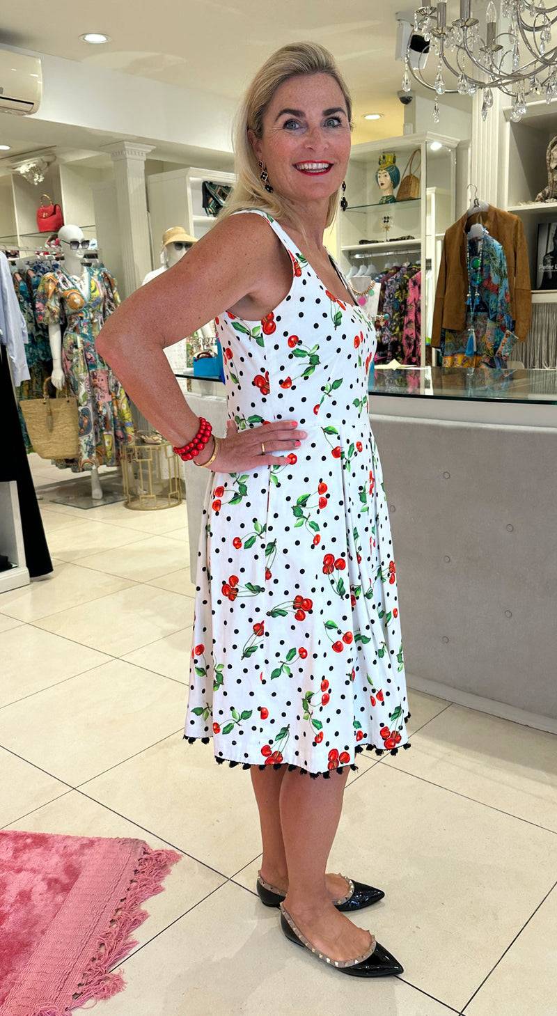 Fleur Kleid „Kirschen“ Weiß | Multicolor