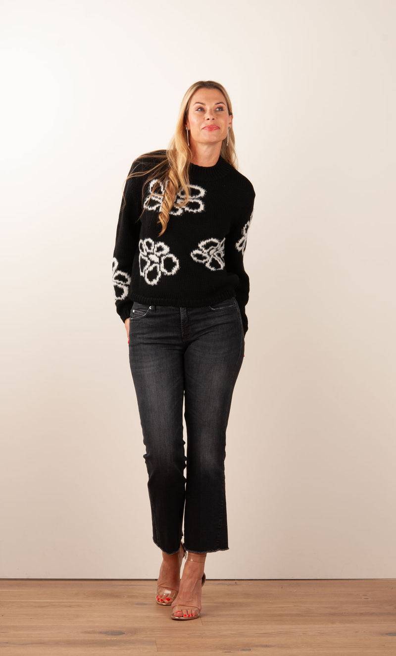 Fleur Pullover „Blumen“ Schwarz | Weiß