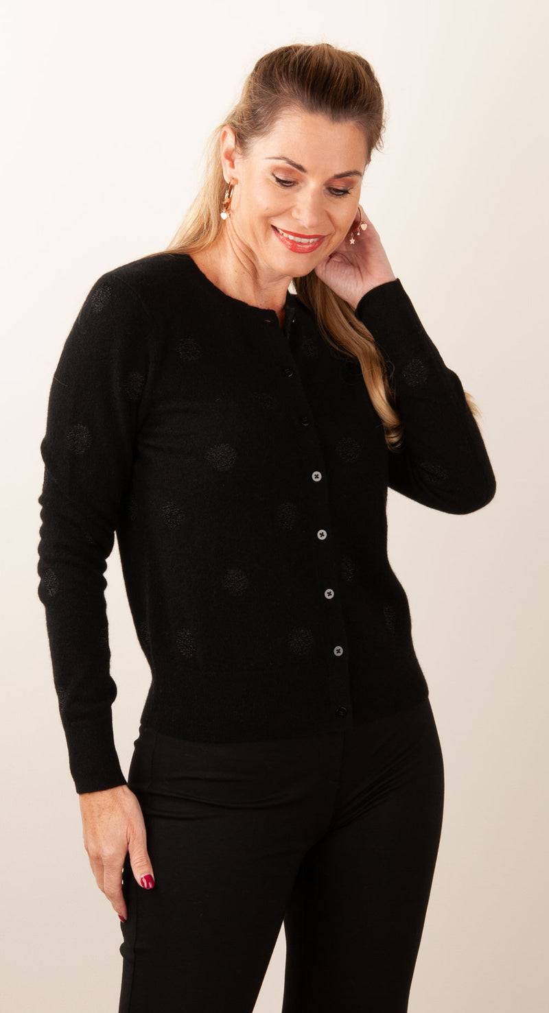 fleur Strickjacke „Tupfen“ Schwarz