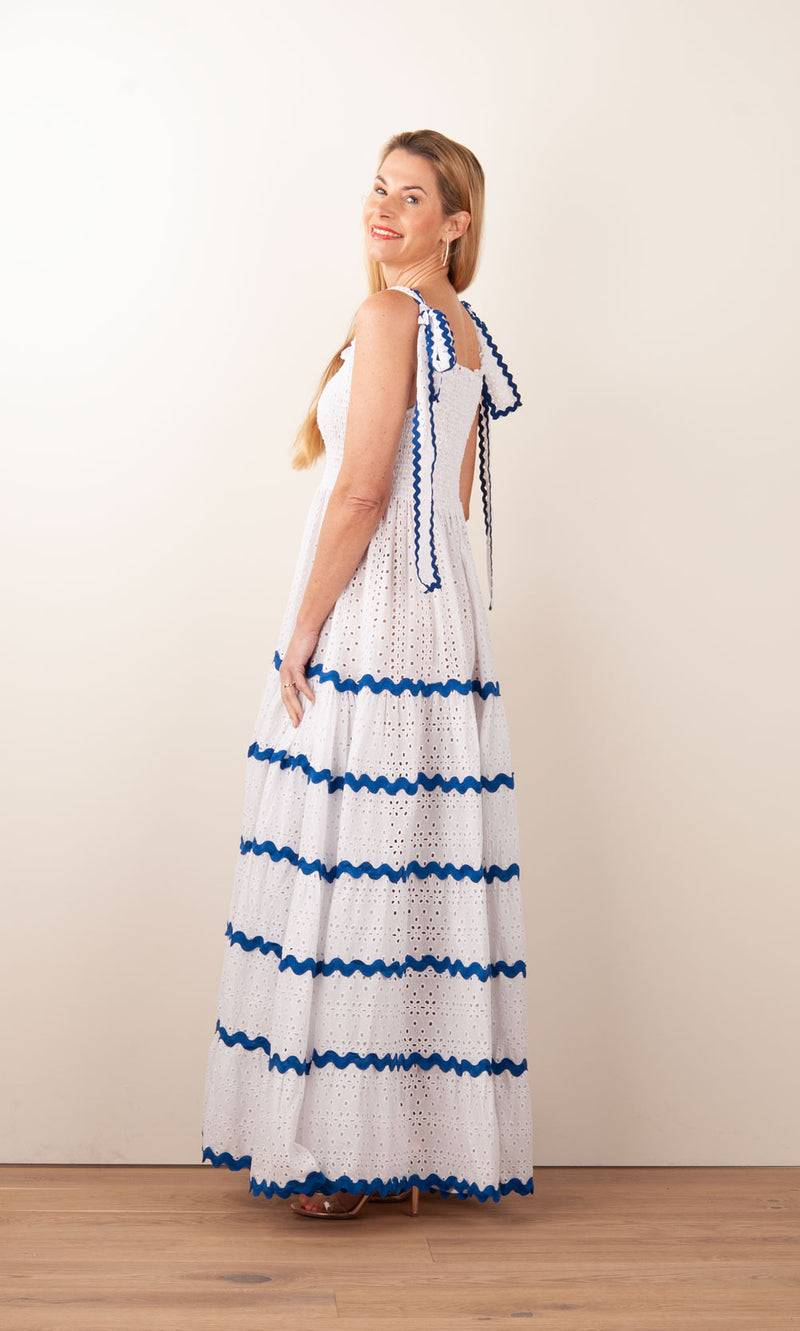 Flora Sardalou Kleid Weiß | Blau