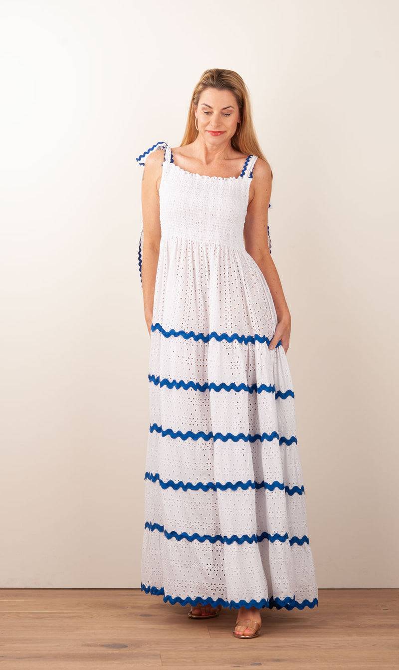 Flora Sardalou Kleid Weiß | Blau