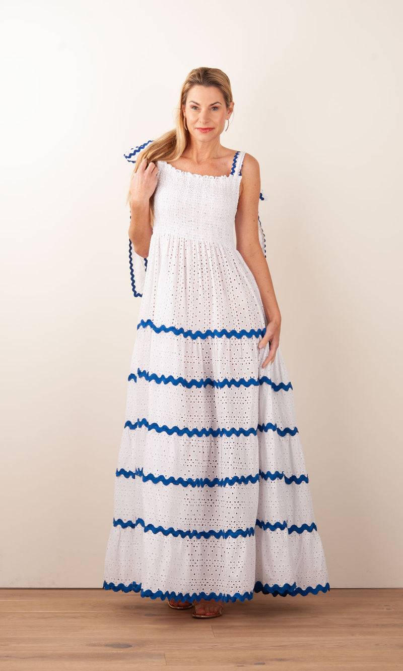 Flora Sardalou Kleid Weiß | Blau