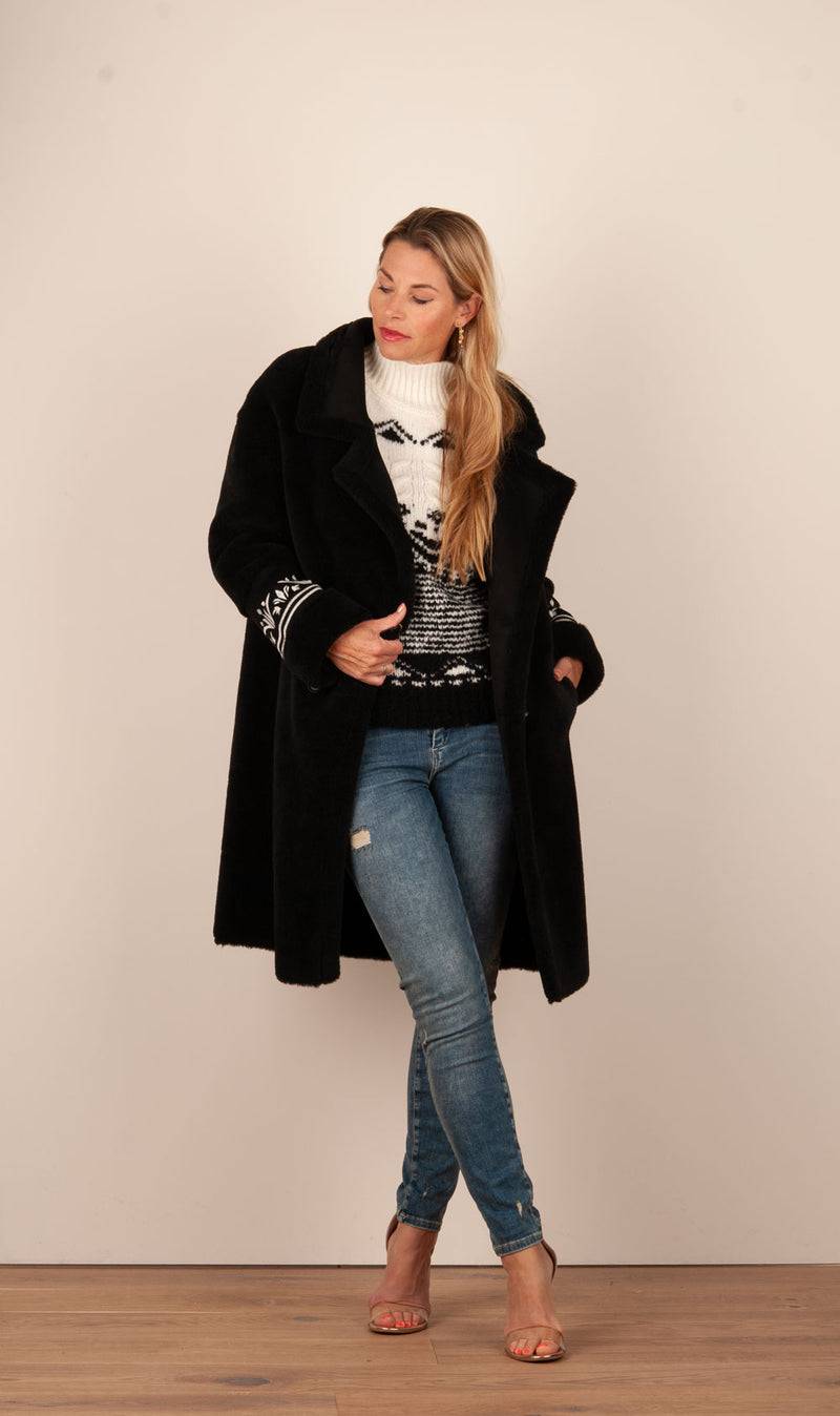 Glox Fake-Fur-Mantel Schwarz