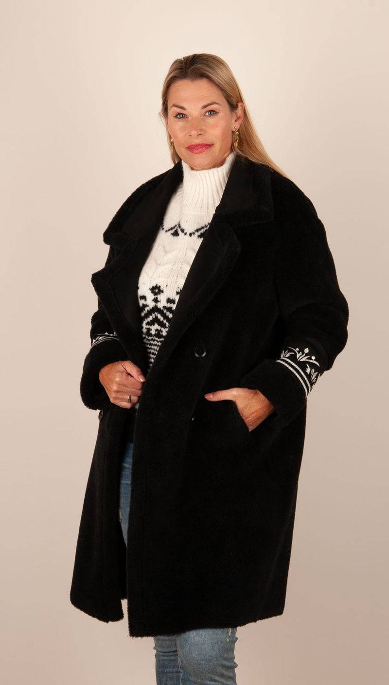 Glox Fake-Fur-Mantel Schwarz