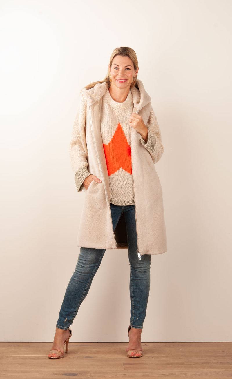 Glox Fake-Fur-Mantel/Weste Beige