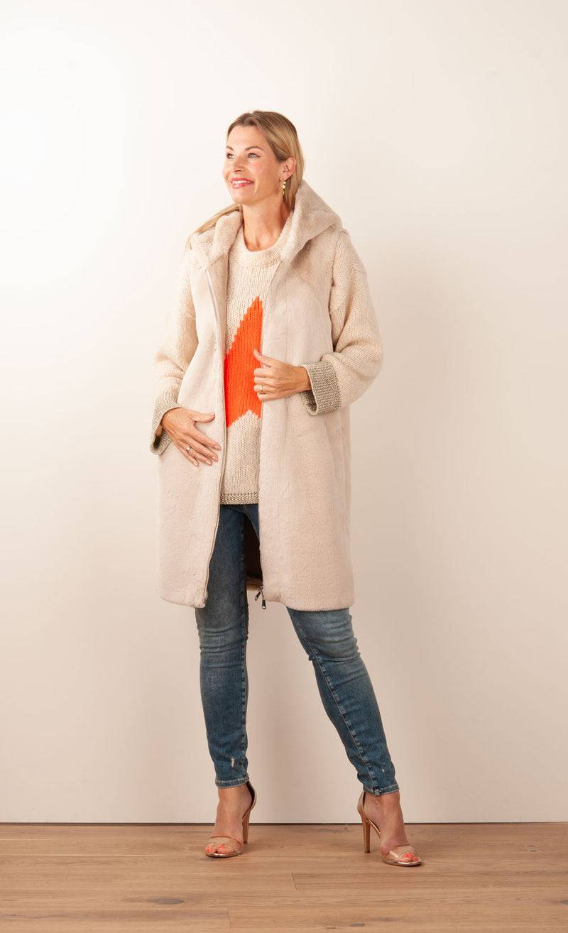 Glox Fake-Fur-Mantel/Weste Beige