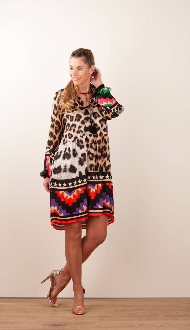 Grace Kleid „Leo“ Beige | Multicolor