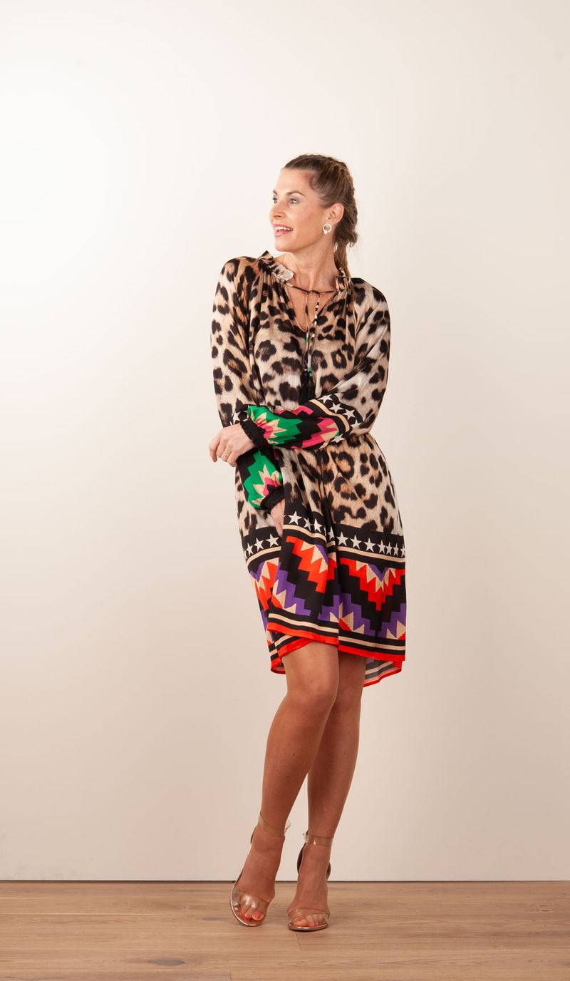 Grace Kleid „Leo“ Beige | Multicolor