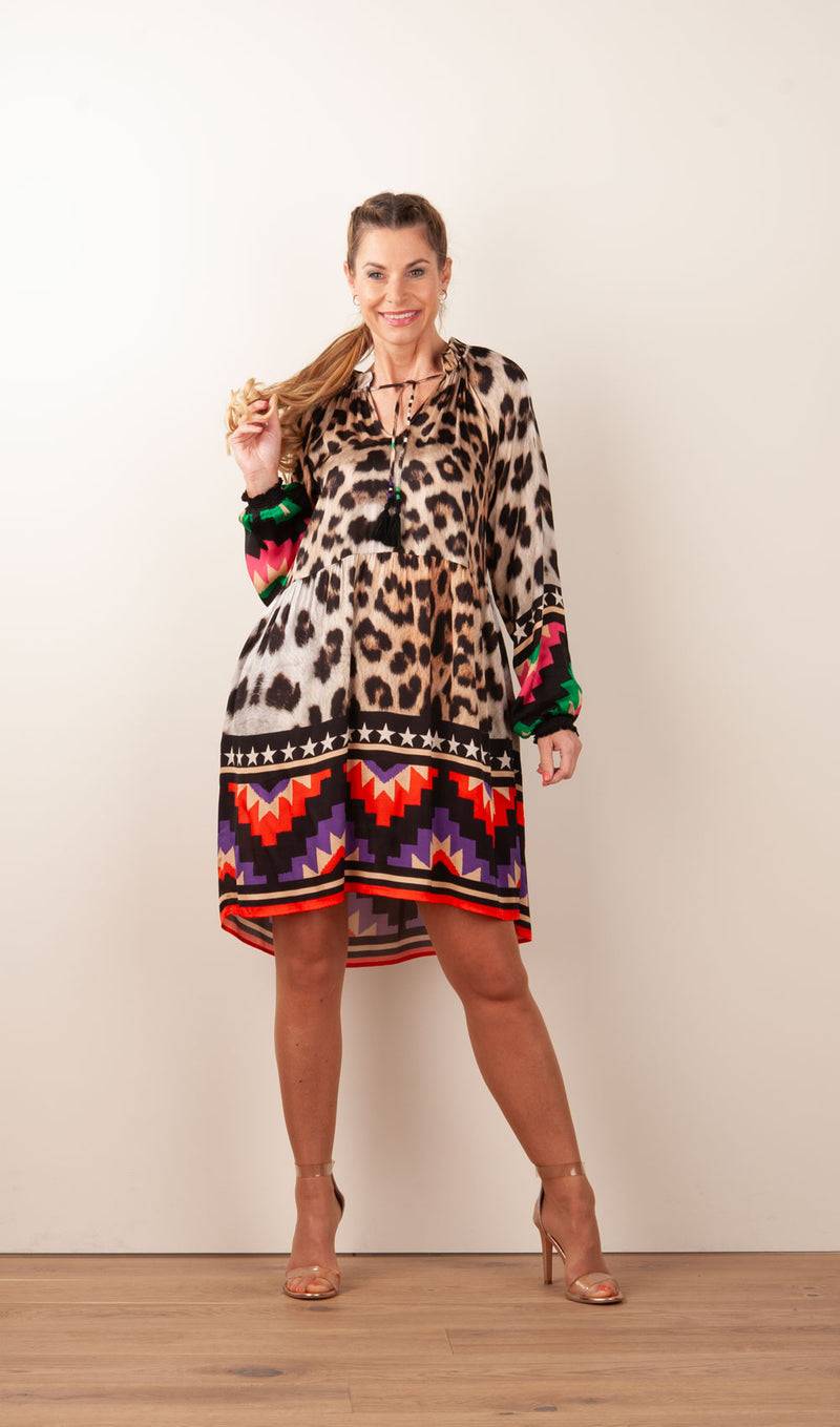 Grace Kleid „Leo“ Beige | Multicolor