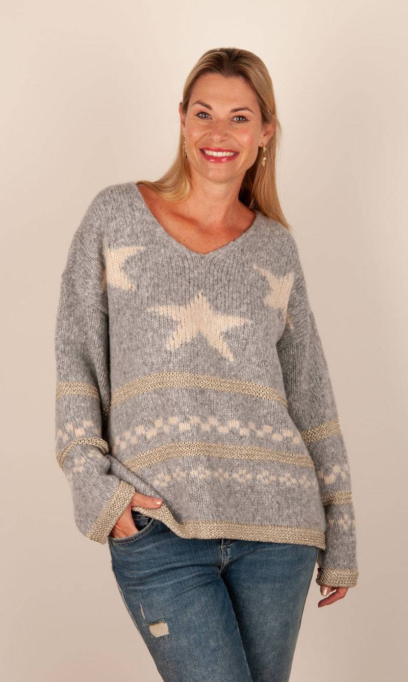 Grace Pullover Grau | Beige | Gold