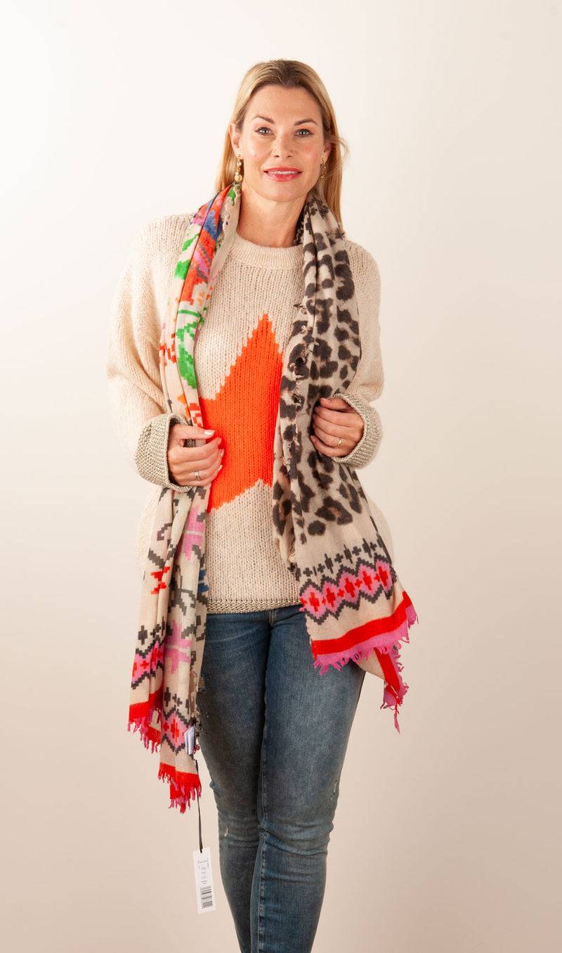 Grace Schal „Leo | Pixel“ Beige | Multicolor