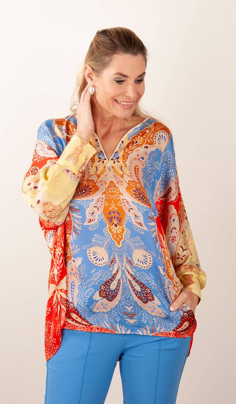 IVI Collection Bluse Blau | Rot | Multicolor