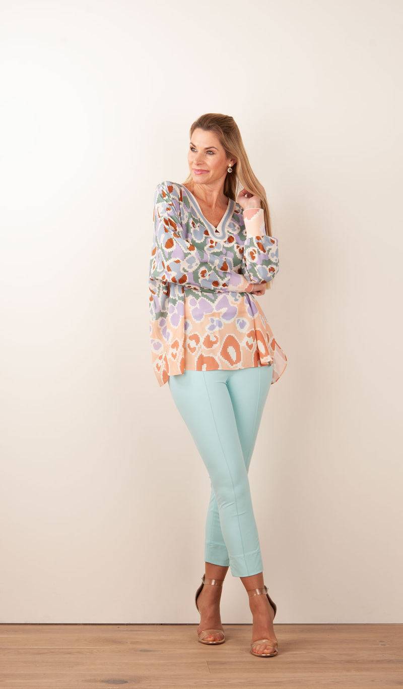 IVI Collection Bluse Creme | Blau | Multicolor