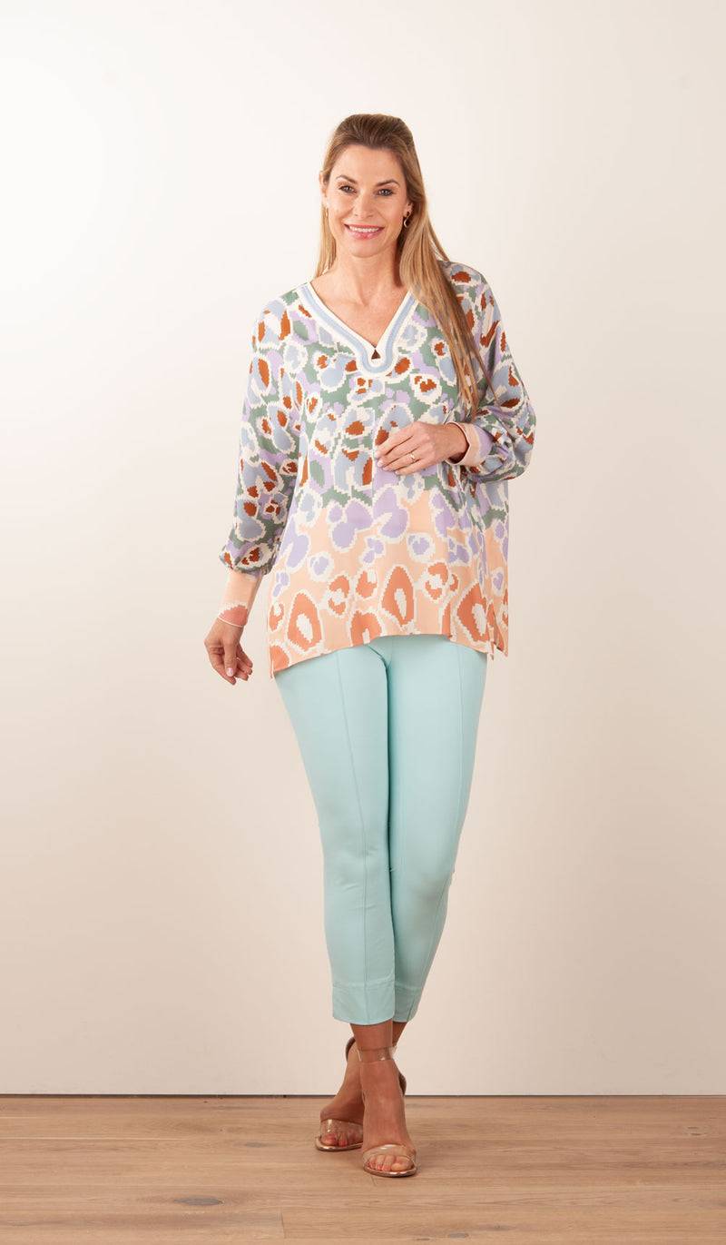 IVI Collection Bluse Creme | Blau | Multicolor