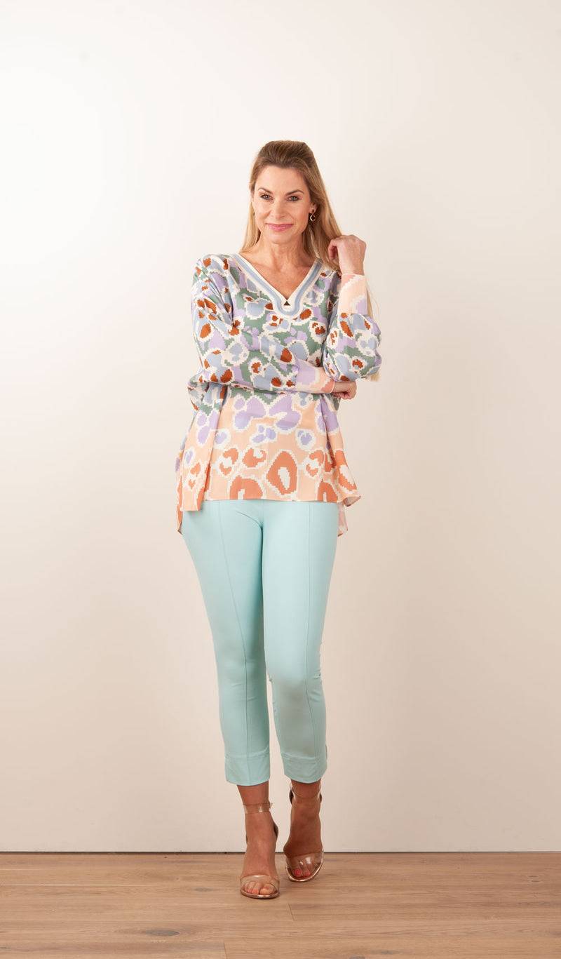 IVI Collection Bluse Creme | Blau | Multicolor