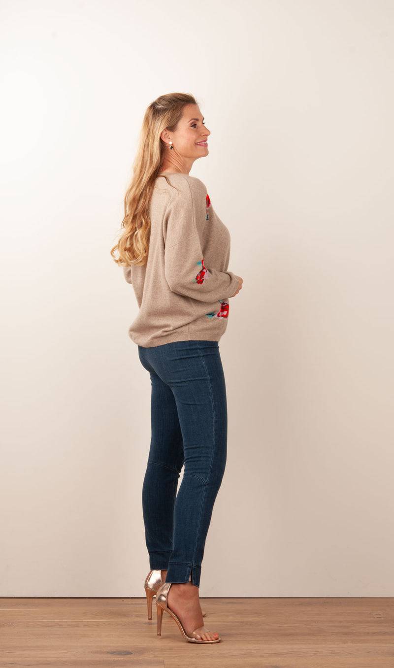 Kitted In Cashmere Kaschmir Pullover „Blume“ Camel | Multicolor