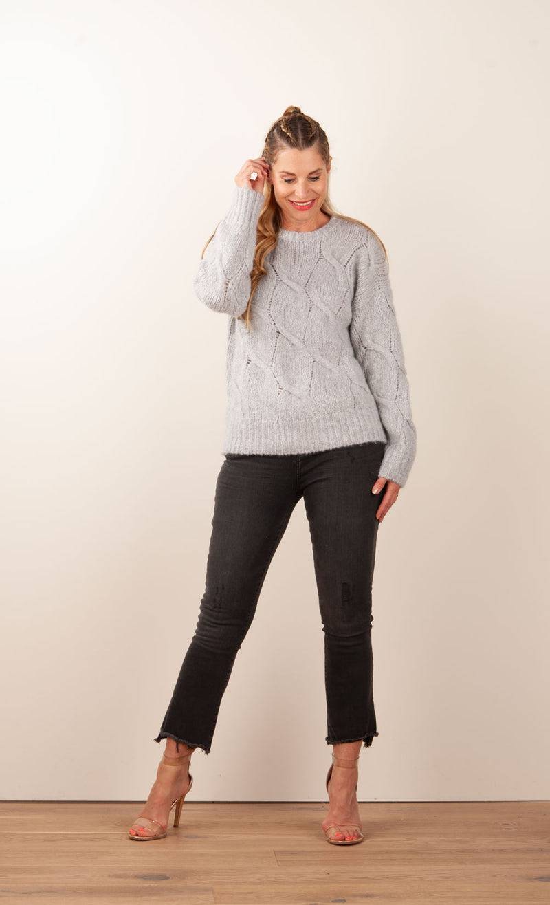 Kitted In Cashmere Kaschmir Pullover „Zopfstrick“ Grau
