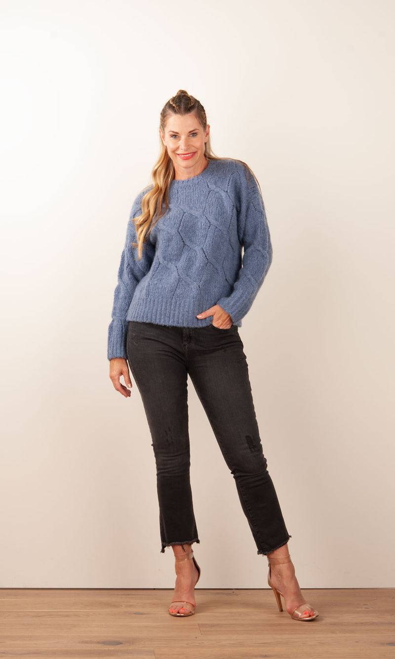 Kitted In Cashmere Kaschmir Pullover „Zopfstrick“ Jeansblau