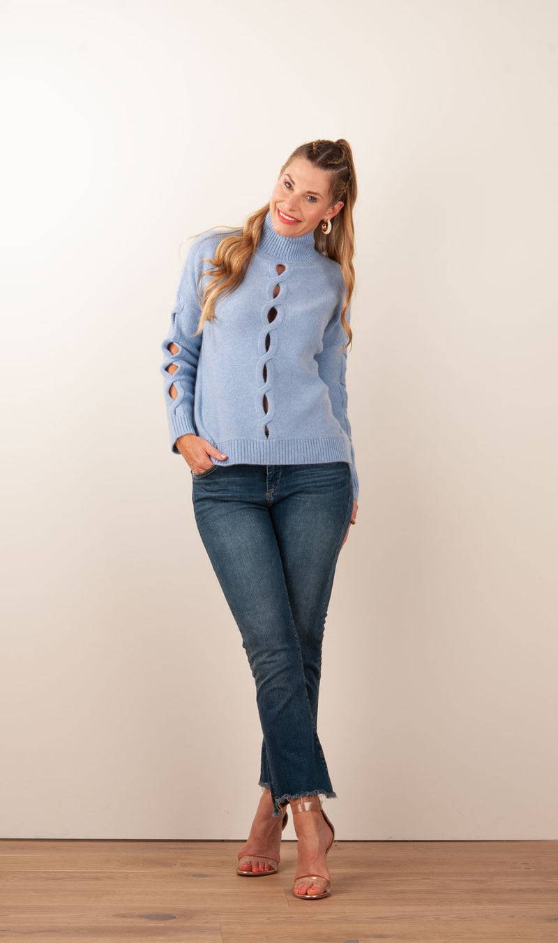 Kujten Kaschmir Pullover „Cut-Outs“ Hellblau