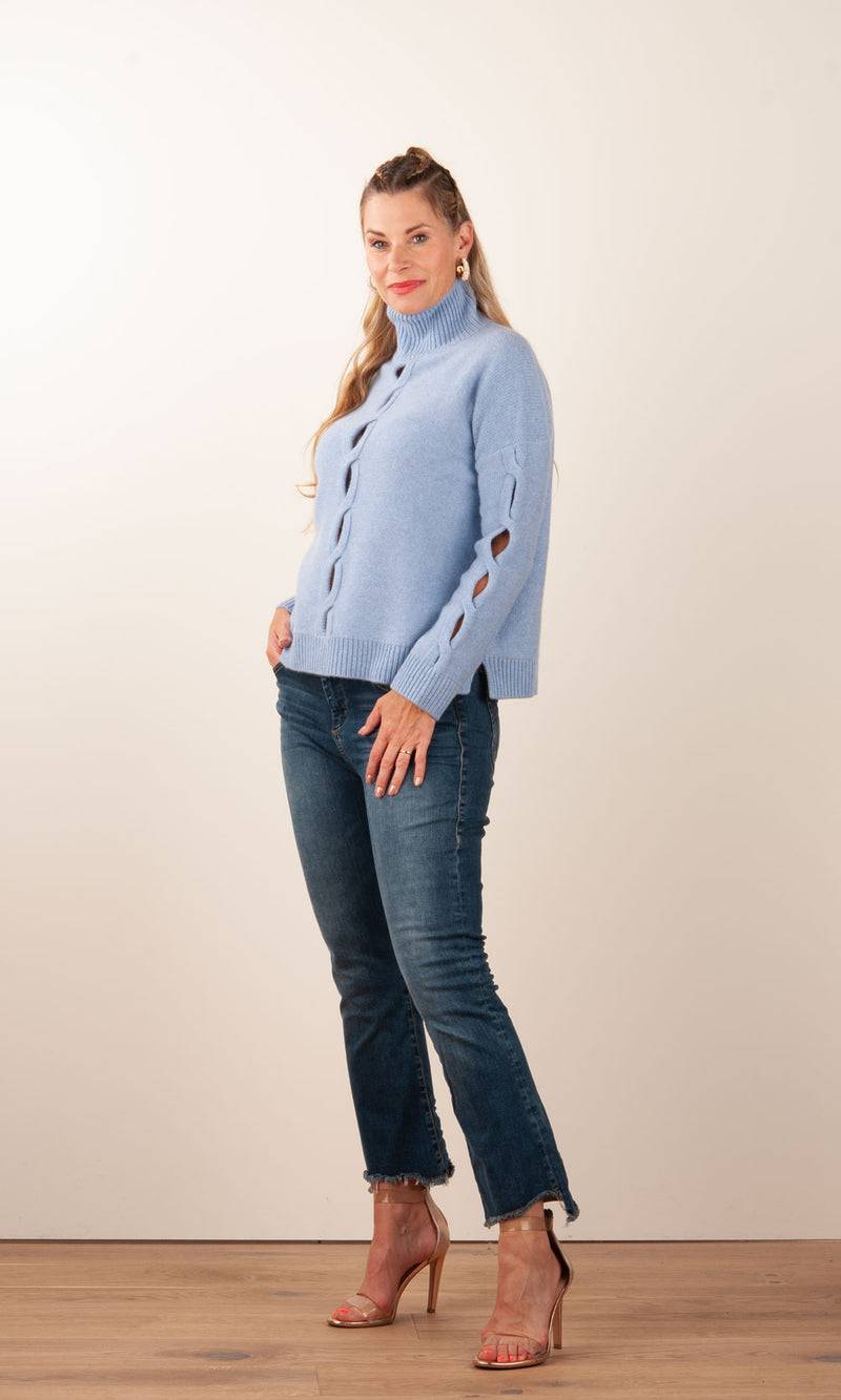 Kujten Kaschmir Pullover „Cut-Outs“ Hellblau