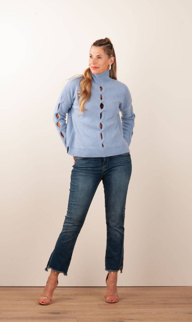 Kujten Kaschmir Pullover „Cut-Outs“ Hellblau