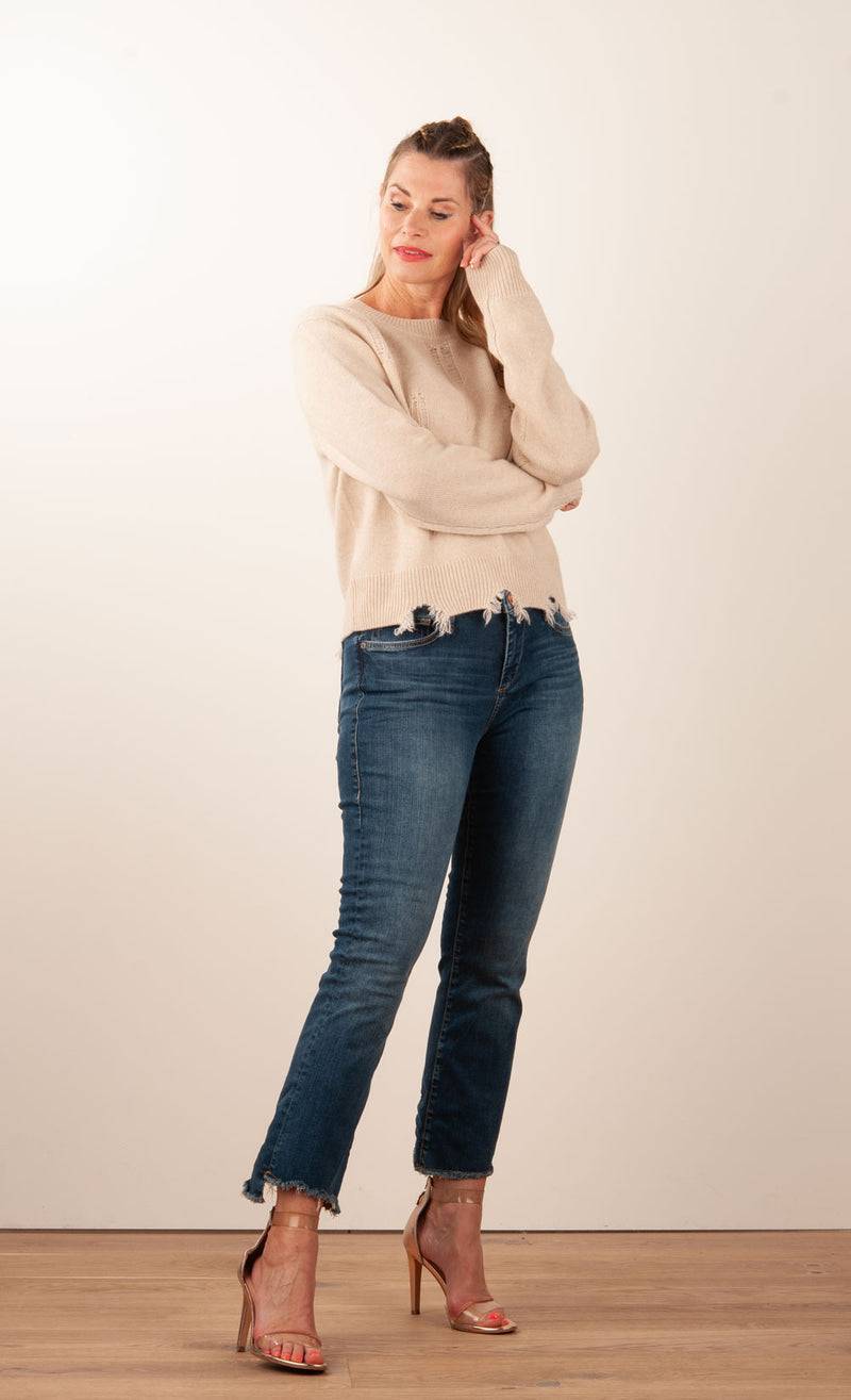 Kujten Kaschmir Pullover „Destroyed“ Beige