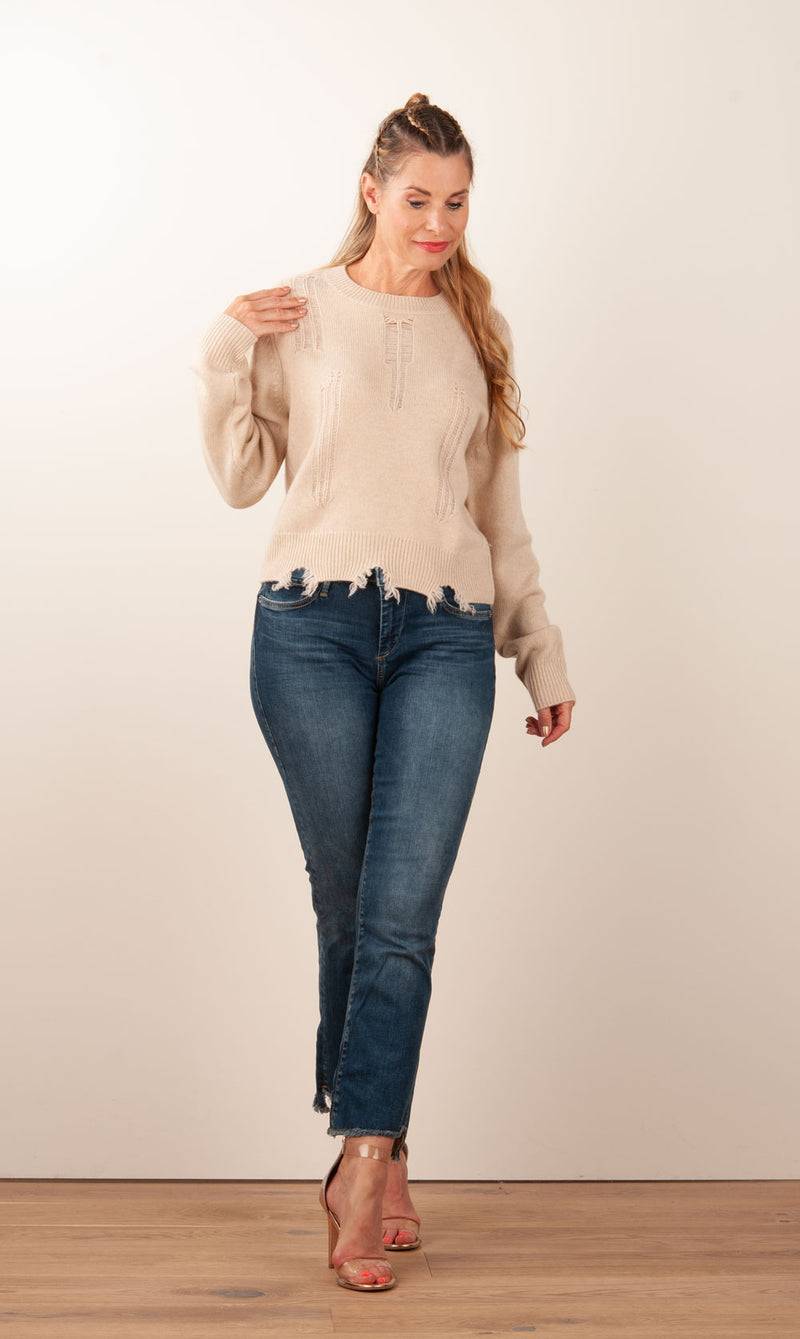 Kujten Kaschmir Pullover „Destroyed“ Beige