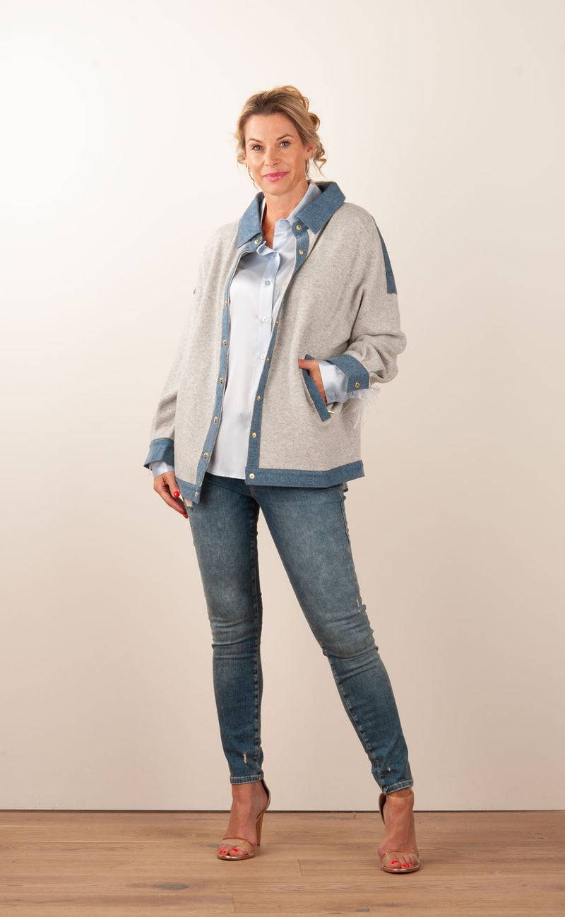 MAX & MOI Strickjacke Grau | Jeansblau