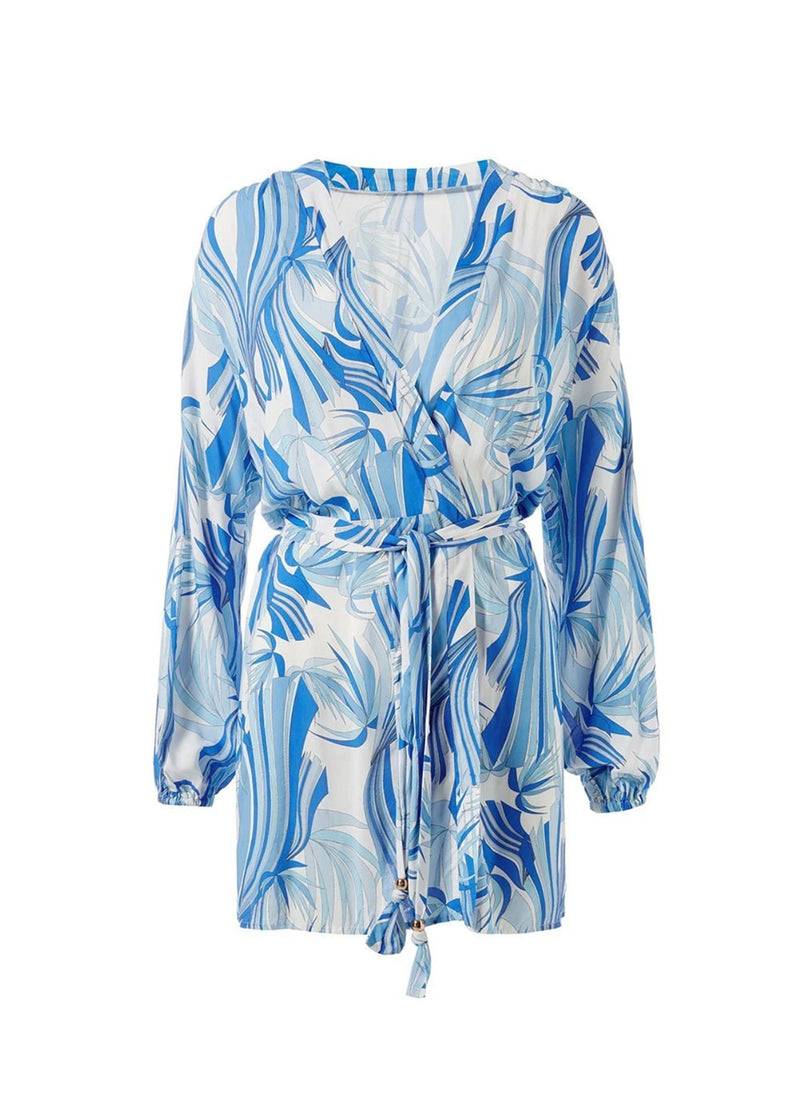 Melissa Odabash Kaftan „Bethany“ Weiß | Blau