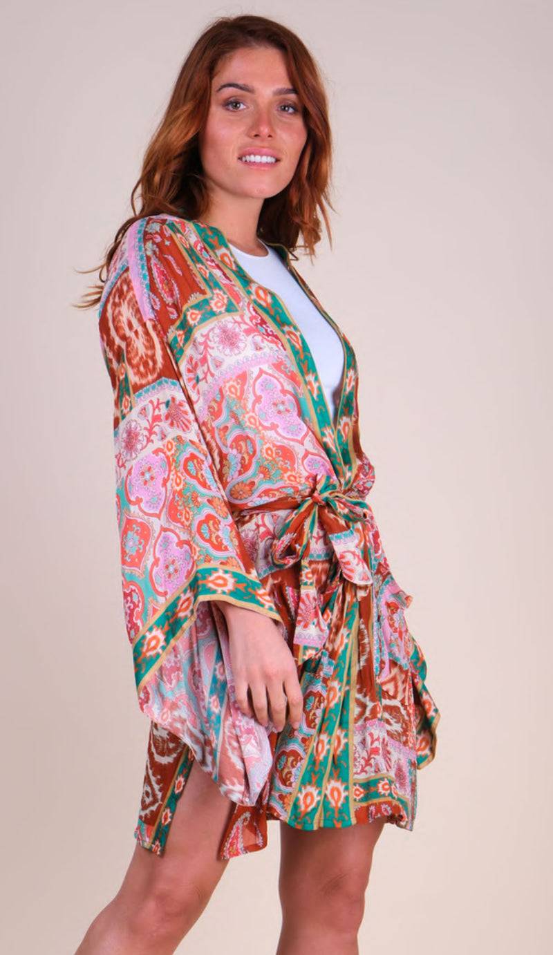 Miss June Kimono Rosa | Grün | Multicolor