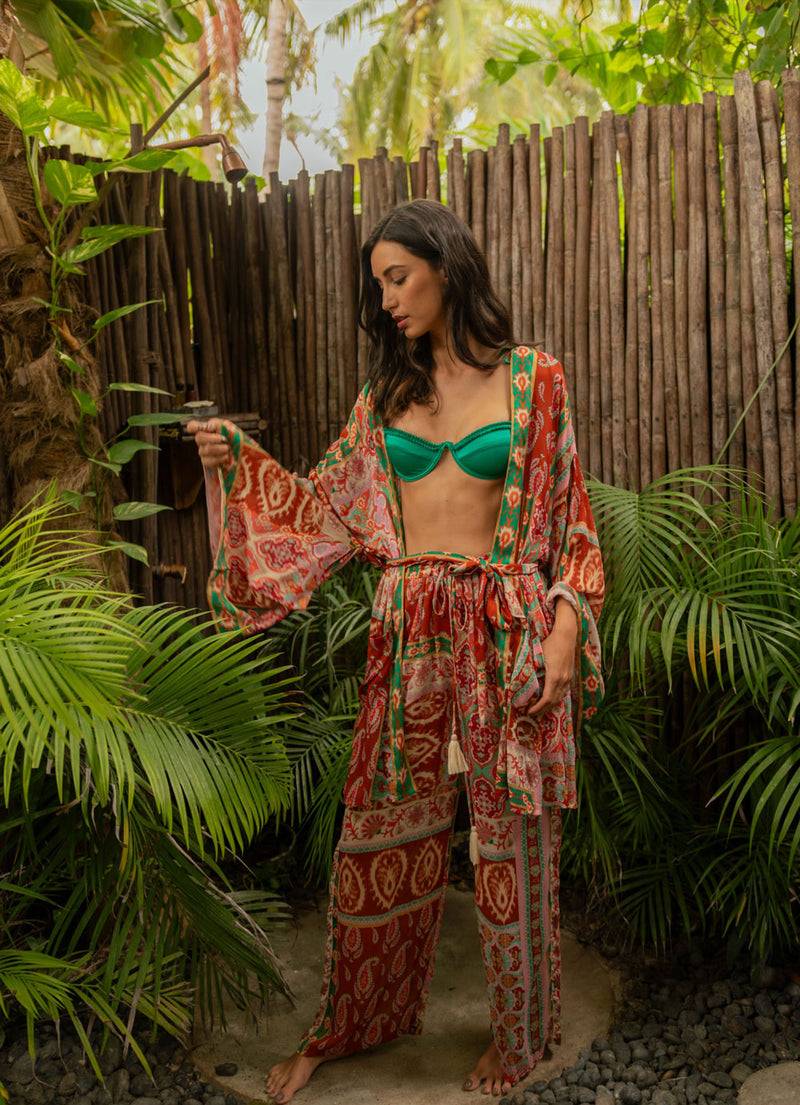 Miss June Kimono Rosa | Grün | Multicolor