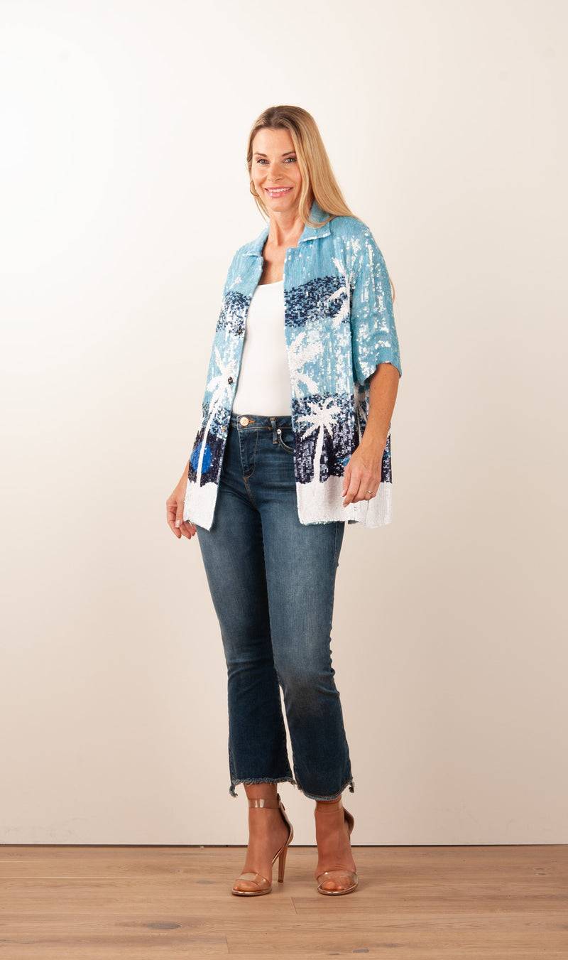 Pailletten Jacke „Gust“ Blau | Weiß